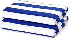 Kit 2 Toalhas de Praia Algodão Aveludada Listrada, Azul e Branco, Toque Macio, Alta Absorção
