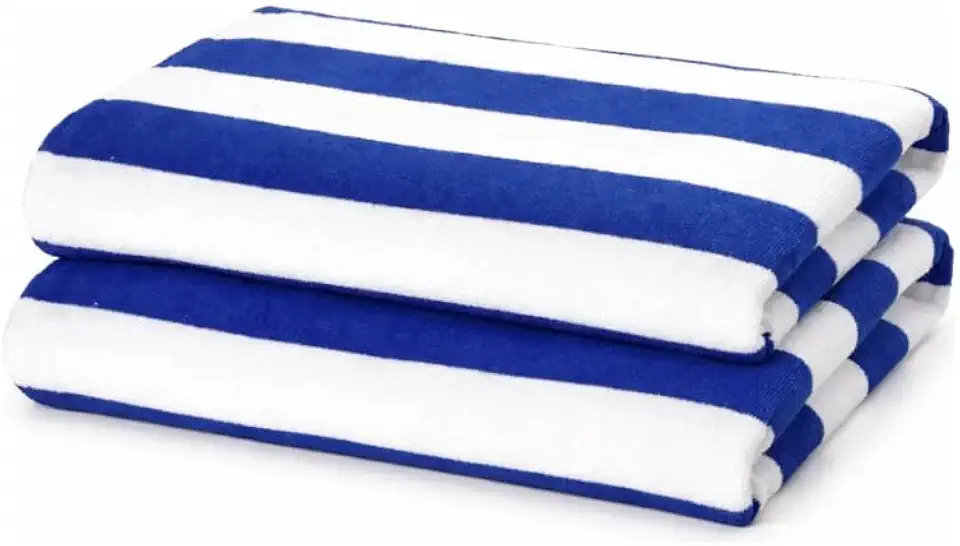 Kit 2 Toalhas de Praia Algodão Aveludada Listrada, Azul e Branco, Toque Macio, Alta Absorção