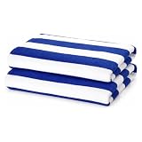 Kit 2 Toalhas de Praia Algodão Aveludada Listrada, Azul e Branco, Toque Macio, Alta Absorção