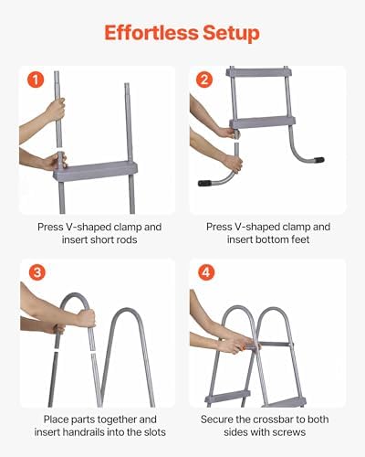 VEVOR Above Ground Pool Ladder, 2-Step Steel A-Frame Swimming Pool Stairs for 33 in High Wall, 300 lbs Capacity Entry/Exit Steps with Secure Non-Slip Sturdy Wide Step, Easy Setup Outdoor, Gray — view 5