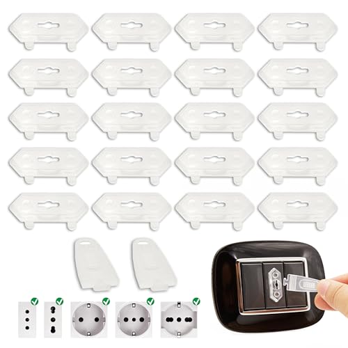 A&M Italia Copriprese per Bambini - 20 Copri Prese Elettriche in ABS Certificato EN-71 e 2 Chiavi (Trasparente)