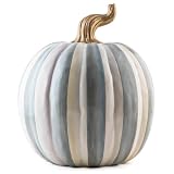 MACKENZIE-CHILDS Resin Pumpkin, Medium, Gray-and-White Sterling Stripe