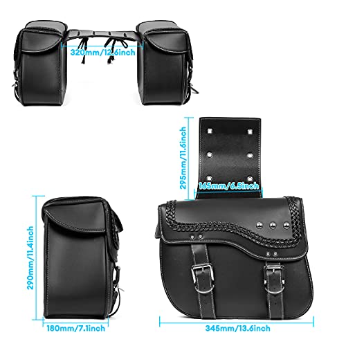 Newruiheng Bolsas laterais de couro sintético para motocicleta, bolsa lateral universal, bolsa de fe