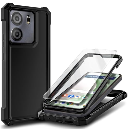 WDHD for BLU View 5 Case with Tempered Glass Screen Protector, Full-Body Protective Shockproof Rugged Bumper Cover Phone Case for BLU View 5 B160V (Black)