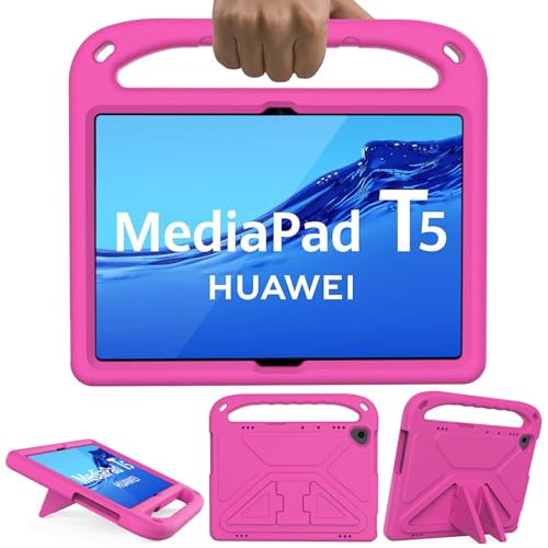 GOZOPO Etui dziecięce kompatybilne z Huawei MediaPad T5 (10,1 cala), nie pasuje do Huawei T3 9,6 cala] – lekkie i odporne na uderzenia uchwyt (różowe)