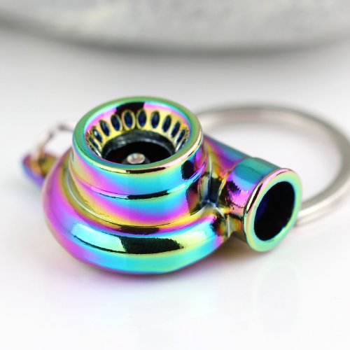 Image of maycom Creative Sleeve Spinning Turbo Turbine Turbocharger Keychain Key Chain Ring Keyring Keyfob (Neo Rainbow)