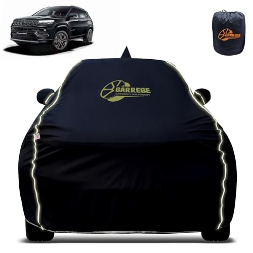 Image of Reflector Waterproof Car Cover for Jeep Compass with Mirror & Antenna Pocket | All Weather Protection | Washable Fabric | Black Color