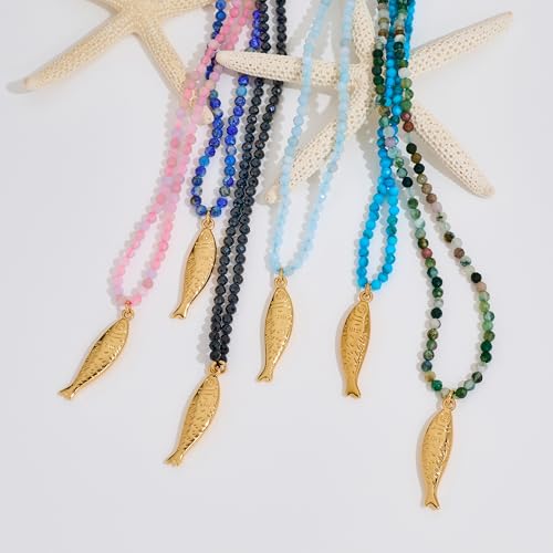 Boho Fish Necklace for Women - Blue Crystal Chain Sardine Pendant Necklaces, Bohemian Beach Jewelry | Waterproof Summer Jewelry for Swimwear & Vacation 5