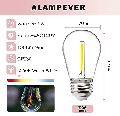 Alampever 24 Pack Led S14 Replacement Bulbs For Outdoor String Lights, Led Light Bulbs 2200K Warm White, E26 Base Led Bulbs, Cri80, 1W, 100Lm, Non-Dimmable #TOP1