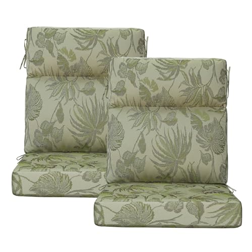 Supdurplus Outdoor High Back Chair Cushion, 2 Pack 44x21 inches Patio Chair Cushions Water Repellent Rocking Cushions Indoor Furniture Seat Pad, Dark Green Vine