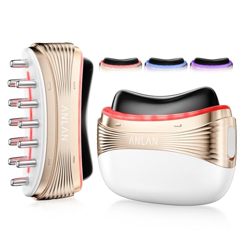 ANLAN Natural Jade 2-in-1 Heated Electric Gua Sha Facial Sculpting Tool with Vibration Womens Facial Massager 3 Modes LED Red Light Therapy for Neck & Face Birthday Gift for Women