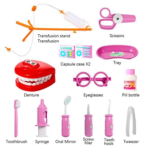 Thinkmax Dentist Kit For Kids, 15 Pcs Kids Pretend Dentist Playset Toys Dentist Medical Role Play Educational Toy Doctor Playset For Girls Boys And Toddlers(Pink) #TOP3