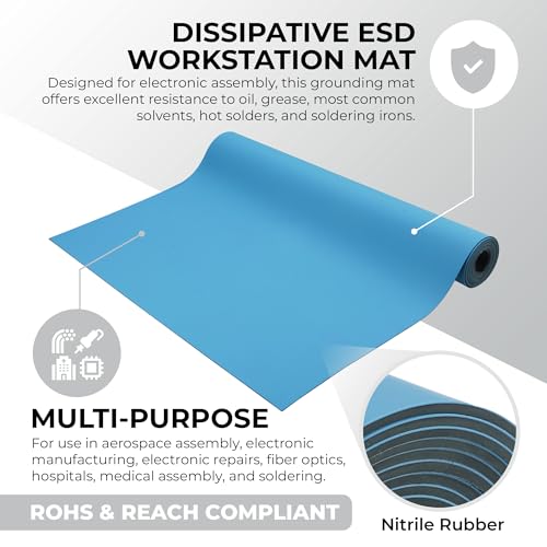 Image of MWRF High Temperature Rubber ESD Soldering Mat Roll, 2.5 Feet Wide x 10 Feet Long x 0.06 Inches Thick, Gray, RoHS and REACH Compliant (2.5 FT x 10 FT, Blue)