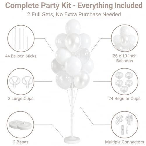 Image of White Balloon Column Stand Kit Set of 2 Included-Pearl white Globos Blancos alloon Sticks with Base&Pole,Backdrop Decoration for Wedding Bridal Baby Shower Birthday,Anniversary Party