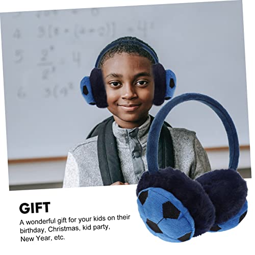 Practical Boy Winter Ear Warmer Comfortable Football Style Earmuffs Outdoor Cold Weather Protection Blue Black4