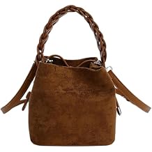 Mini Suede Bucket Bag for Women, Vintage Crossbody ShoulderTote Handbag Slouchy Woven Design