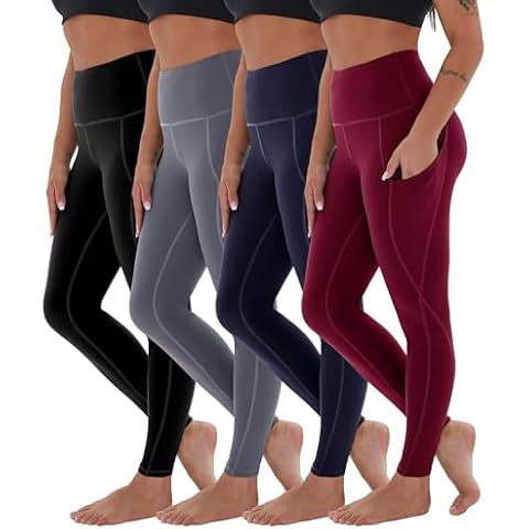 CAMPSNAIL 4 Pack Yoga Pants with Pockets for Women - High Waist Tummy Control Soft Leggings for Workout Gym Cover