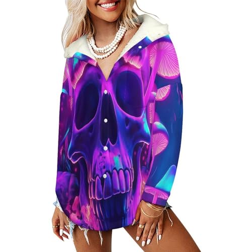 Veste à capuche polaire chaude pour femme manteau mi-long à poches imprimé