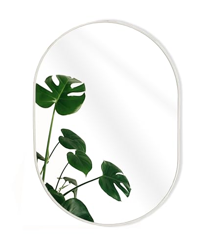 GreyZouq Large 70cm x 50cm Oval Wall mounted Mirror, Elegant Framed contemporary Decor for Bathroom, Bedroom & Living Room. Horizontal or vertical hanging. (Silver)