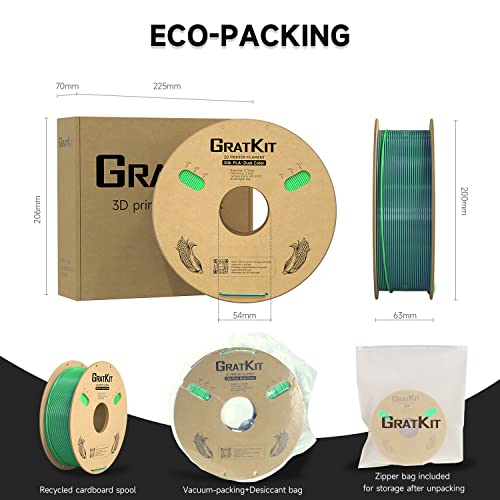 Image of Gratkit Silk Dual Color PLA Filament, Coextrusion PLA Filament 1.75mm, + /-0.03mm, 1KG /Roll, Silk PLA Purple & Green