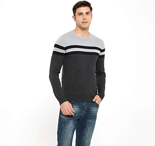 Zluxurq Men's Crewneck Long Sleeve Cotton Pullover Soft Color Block Stripes Sweater, Size S #TOP1