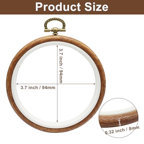Image of Bonsicoky 15 Pack Round Embroidery Hoops, 4 Inch | Wood Look Decorative, PVC Imitated Wood, Vintage Frames, For Hand Embroidery & Cross Stitch Projects