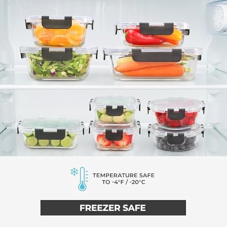 Freshware Glass Storage Containers with Lids, 24 Pieces, 12 Containers with 12 Lids, Glass Meal Prep Container for Lunch, Food Storage Containers, Leak Proof, Freezer Safe, Gray