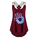 YANFANG Mujeres Girasol ImpresióN Sin Mangas Vendajes Chaleco Top Strappy Tank Tops,Blusas Y Camisas De Mujer,Ropa Moda para Mujer,Camisas Blancas Mujer,5-Vino,XXL