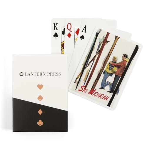 Lantern Press Ski Michigan, Couple by Skis in The Snow, 52 Playing Cards for Adults, Poker Size Card Deck
