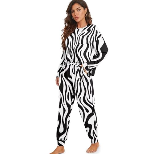 Image of Womens Lounge Set Long Sleeve Soft Pajama Sets | Casual 2 Piece Pj Outfit, Crewneck Sleepwear with Pockets, Adjustable Drawstring, Soft Comfy Fall Pajamas, Plus Size