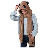 BIKETAFUWY 3 in 1 Mütze Schal Handschuhe Sets für Damen Nette Dicke Hut-Ohr-Protektoren warme Plüsch-Hut-Schalhandschuhe Set Fleecemütze Touchscreen-Handschuhe (Kaffee-1, One Size)