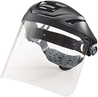 Jackson Safety 14262 F4XP Premium Face Shield/Face Guard, Ratcheting Safety Headgear, Clear Anti-Fog Polycarbonate Window for Grinding visor face protection, Black