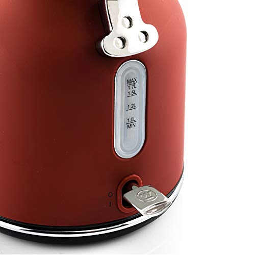 Image of Westinghouse 1.7L 2200W Retro Series Electric Kettle | Fast Boil, Water Boiler For Hot Drinks, Quiet Boil & Detachable Filter | Temperature & Water Level Indicator | 2 Years Warranty (Red)