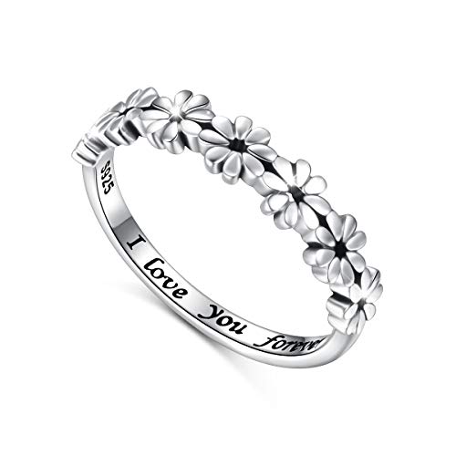 DAOCHONG 925 Sterling Silver Ring Daisy Flower Rings Lotus Flower Rings Tarnish Resistant Comfort Fit Wedding Band Ring