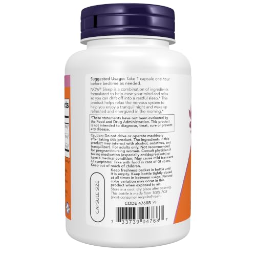 NOW Foods Supplements, Sleep with Valerian Root Extract Plus Hops, Passionflower and GABA, Botanical Sleep Blend*, 90 Veg Capsules - Image 4