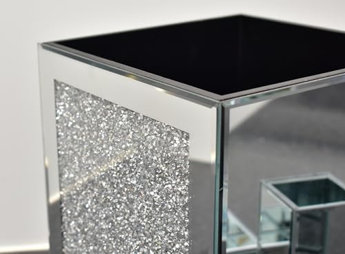 Biznest Set of 4 Piece Crushed Jewel Diamond Bathroom Accessories with Soap Dispenser Toothbrush Holder Soap Holder & Bin in Silver - Image 9