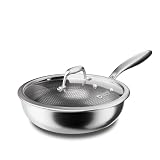 【HYBRID TECHNOLOGY & TOXIN-FREE】: Combines a laser-etched stainless steel surface with a PFOA-free coating for professional searing and effortless release. Perfect for delicate eggs and fish in this wok pan over low to medium heat. 【TRI-PLY CLAD FOR ...