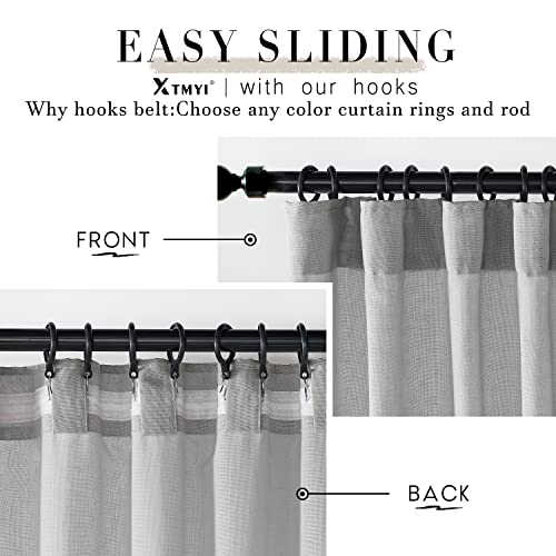 Image of XTMYI Gray Curtains 96 Inches Long,Sheer Linen Back Tab Hooks Pleat Light Weight Modern Stylish Curtains for Living Room 96 Inch Length 2 Panel Set,Grey