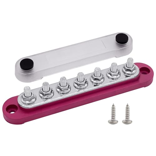 Ampper - 7 x goujons 1/4" (M6) Barre de distribution d'énergie, Ampper 5.9" 12V 150A Battery BusBar with Cover for Auto, Boat and Solar (Red)
