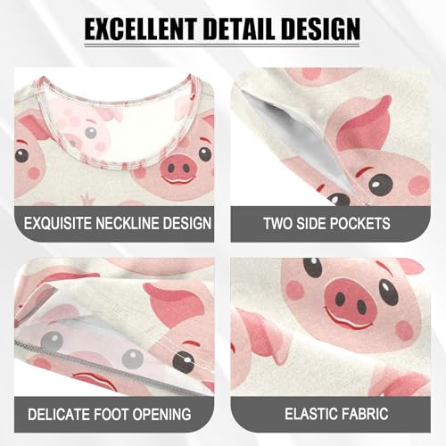ALAZA Cartoon Pig Piggy Pajamas Set Short Sleeve Cotton Sleepwear Summer Pjs 2 Piece 5-14Y4