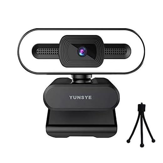 Webcam 4K YUNSYE Streaming Webcam: Full HD 4K - Ring Light/Adjustable Brightness - Built-in Microphone - Autofocus - Works with Zoom/Teams/Skype for Conferencing and Video Calling (HD 4K)