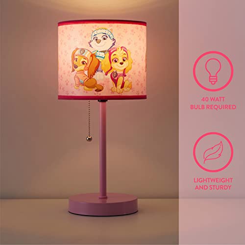 Image of Paw Patrol Stick Table Lamp for Kids - Featuring Everest, Liberty & Skye, Pull Chain On /Off, Printed Decorative Shade, Perfect for Bedroom, Nursery or Playroom