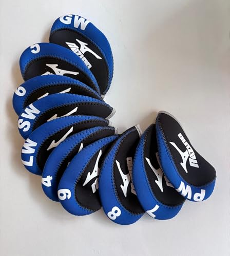 Generic Golf Iron Covers for Mizuno Model Irons - One Set of Ten Covers - 4-AW MP 69 JPX EX Irons Blue and Black.