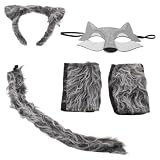TEMPNAP Costume da Lupo Grigio Orecchie Pelose e Coda Soffice, Design Realistico in Feltro e Lana, Facile da Pulire, Taglia per Feste di Natale e Travestimenti