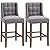 HOMCOM Modern Bar Stools, Tufted Upholstered Barstools, Pub Chairs with Back, Rubber Wood Legs for Kitchen, Dinning Room, Set of 2, Grey