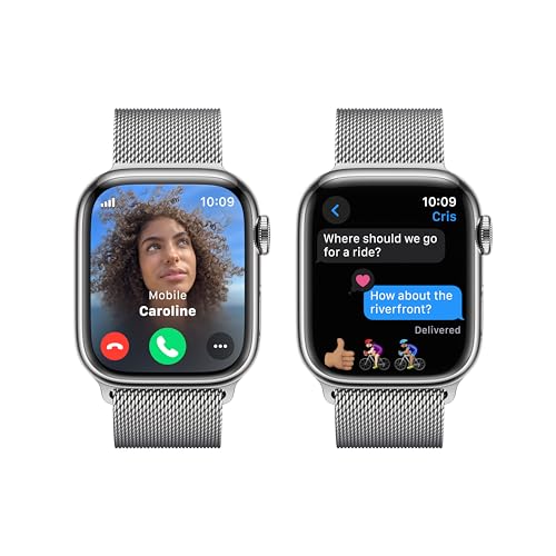 Image of Apple Watch Series 9 [GPS + Cellular 41mm] Smartwatch with Silver Stainless Steel Case with Silver Milanese Loop. Fitness Tracker, ECG Apps, Always-On Retina Display