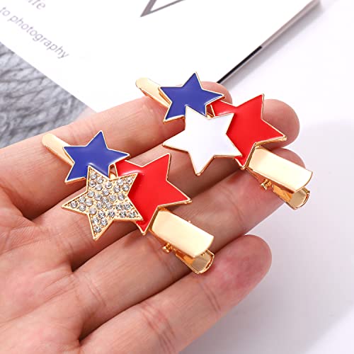 Hzeyn 4Pcs American Flag Hair Clips Enamel Rhinestone Stars Hair Clips For Women Sparky Red White Blue Patriotic Hairpins 4Th Of July Independence Day Hair Accessories Stars #TOP2