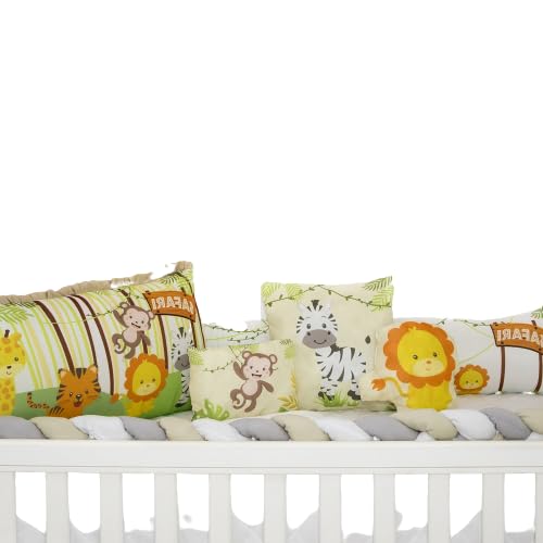 Kit Protetor de Berço Americano Unissex Safari 10 Peças Bebe Menina Menino com Trança Completo Micro