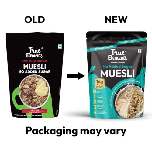 Image of True Elements No Added Sugar Muesli 1kg - Protein muesli -14g protein per 100g | Clean Label Breakfast Cereal | No hidden sugar | Millet Muesli with Jowar | High Fibre