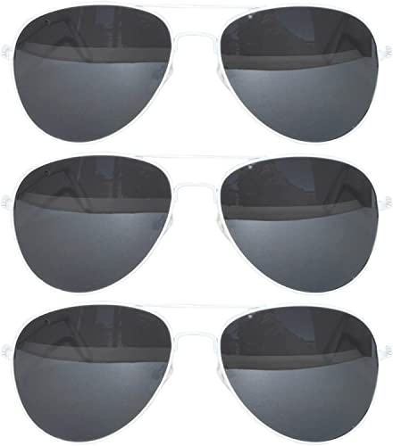 Image of OWL Set of 3 Pack Aviator Style Sunglasses Colored Metal Frame Mirror Lens Smoke Lens